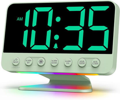 Odokee Digital Alarm Clocks for Bedrooms: Large Bold Number 5 Brightness Dimmer - Easy to Read Across The Room - 5 Alarm Sound 8 Night Light - Silver