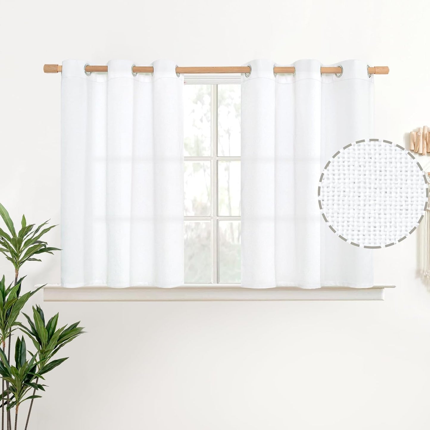 YoungsTex Natural Linen Curtains 84 Inch Long for Living Room Bedroom Grommet Top Light Filtering Privacy Linen Textured Window Semi Sheer Drapes, 2 Panels, 52x84 Inch, Natural