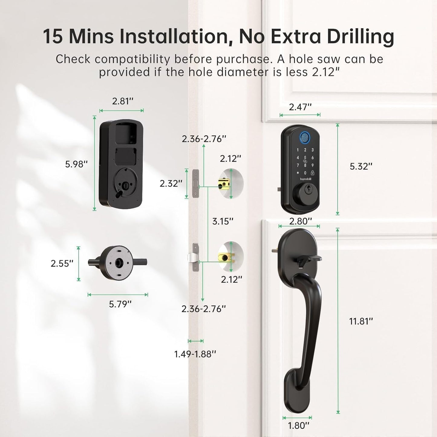 Hornbill Smart WiFi Front Door Lock: Keyless Entry Fingerprint Deadbolt - Alexa Bluetooth Electronic Keypad Door Locks for House Apartment Auto Lock Smart Life APP Remote Control - Black