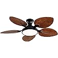 Wiviniya Ceiling Fans with Lights and Remote/APP Control, 44 Inch Tropical Palm Leaf Ceiling Fan with LED Lights, Outdoor Ceiling Fans for Patios Porch, Reversible Quiet Motor, Dimmable, Light Brown - PuriLite