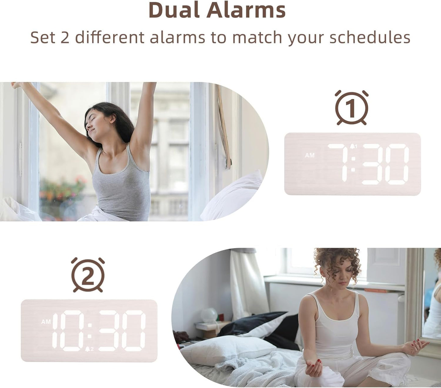 Purilite Select Wooden Digital Alarm Clock with Large LED Display