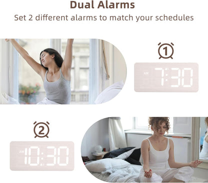 Purilite Select Wooden Digital Alarm Clock with Large LED Display