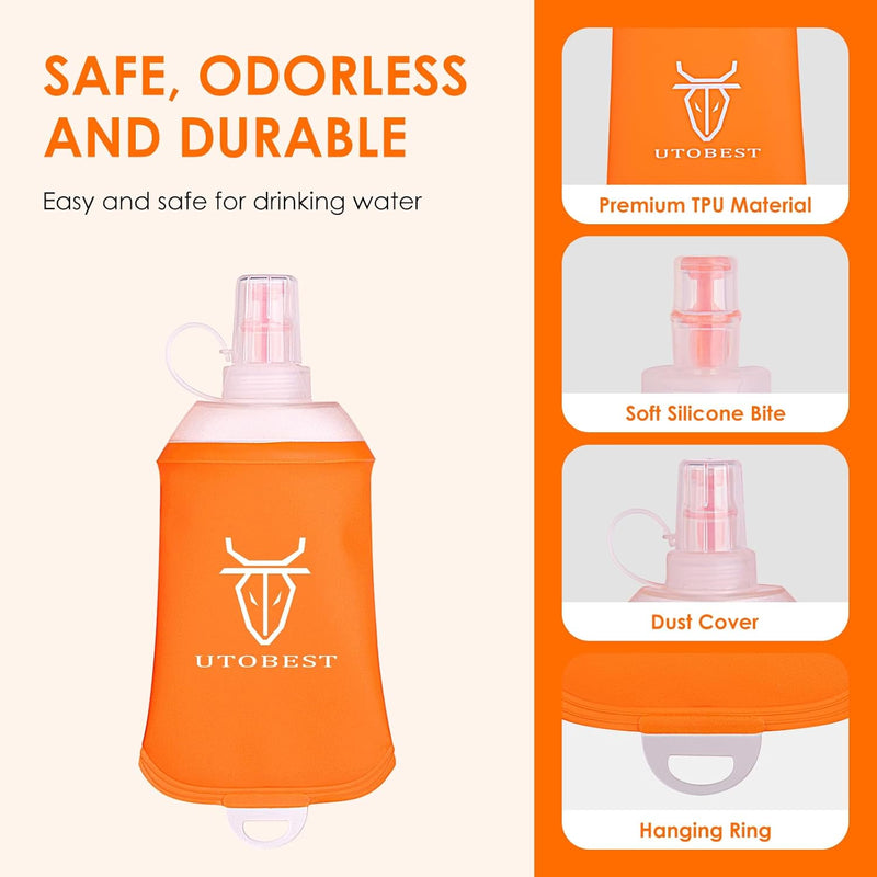 UTOBEST Soft Flask Running Water Bottle Collapsible Water Bottle for Trail Running Hydration Pack Hiking Cycling Climbing 150ML/250ML/350ML/450ML/500ML/550ML
