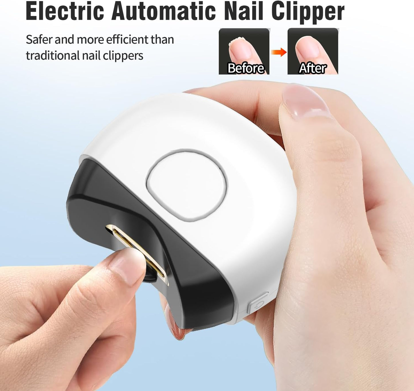 Yibosoar Electric Automatic Nail Clipper with Nail File & 2 Speeds, Fingernail Cutter and Nail Scraps Storage, USB Rechargeable Safety Fingernail Trimmer for Baby Seniors and Adult, White