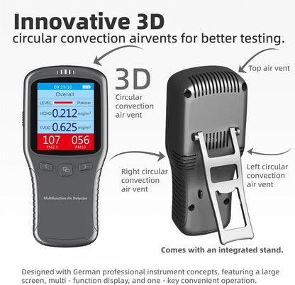 Air Quality Tester, 8 in 1 Air Quality Monitor Indoor，Formaldehyde Detector, voc Meter, Detect Indoor HCHO,TVOC,AQI,PM2.5,PM10,PM1.0,Temperature and Humidity Tester (Black)