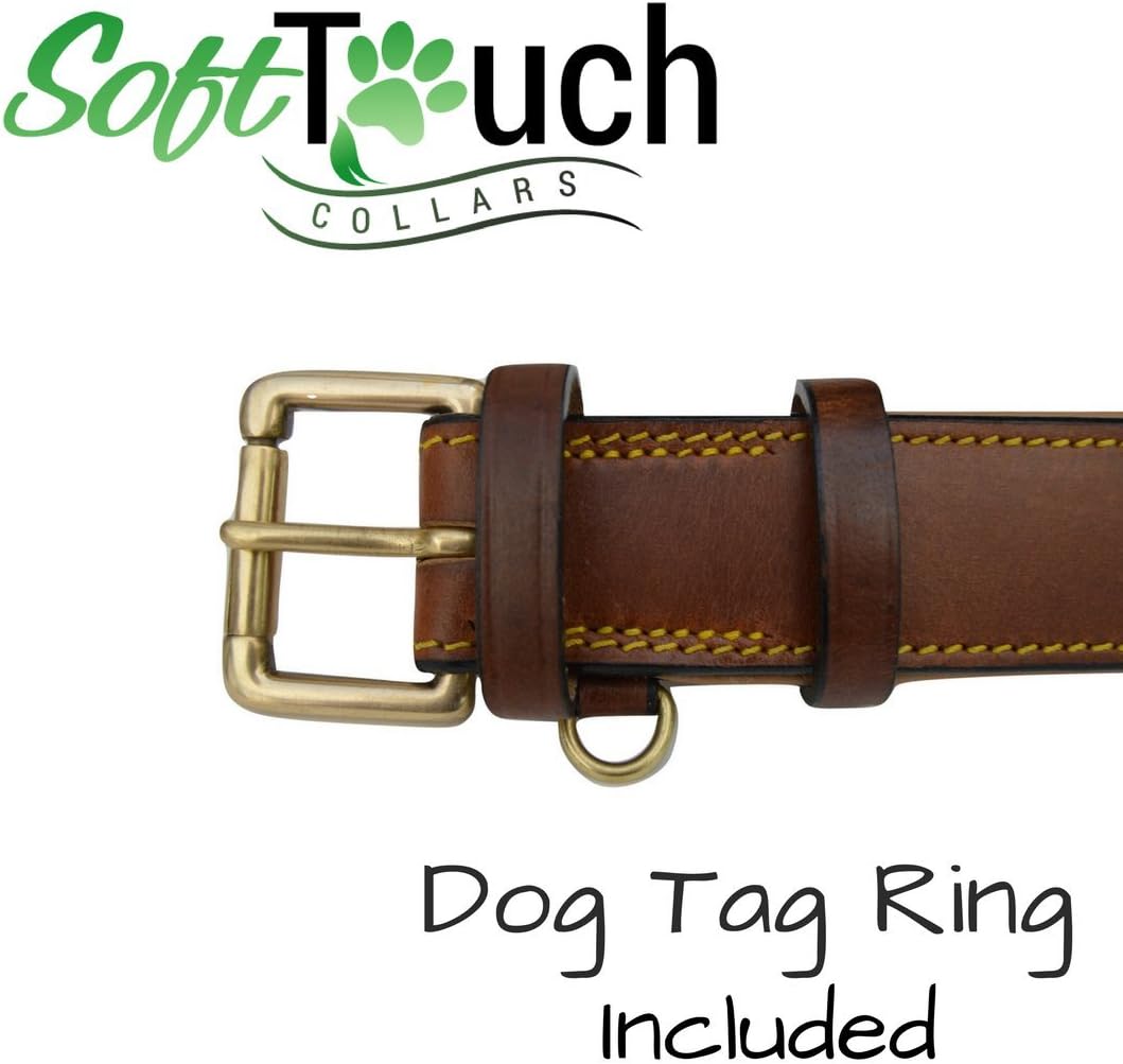 Soft Touch Collars Padded Leather Dog Collar, Large Brown - Genuine Real Leather, 24" Long x 1.5 Wide, Fits Neck Size 18" to 21" Inches