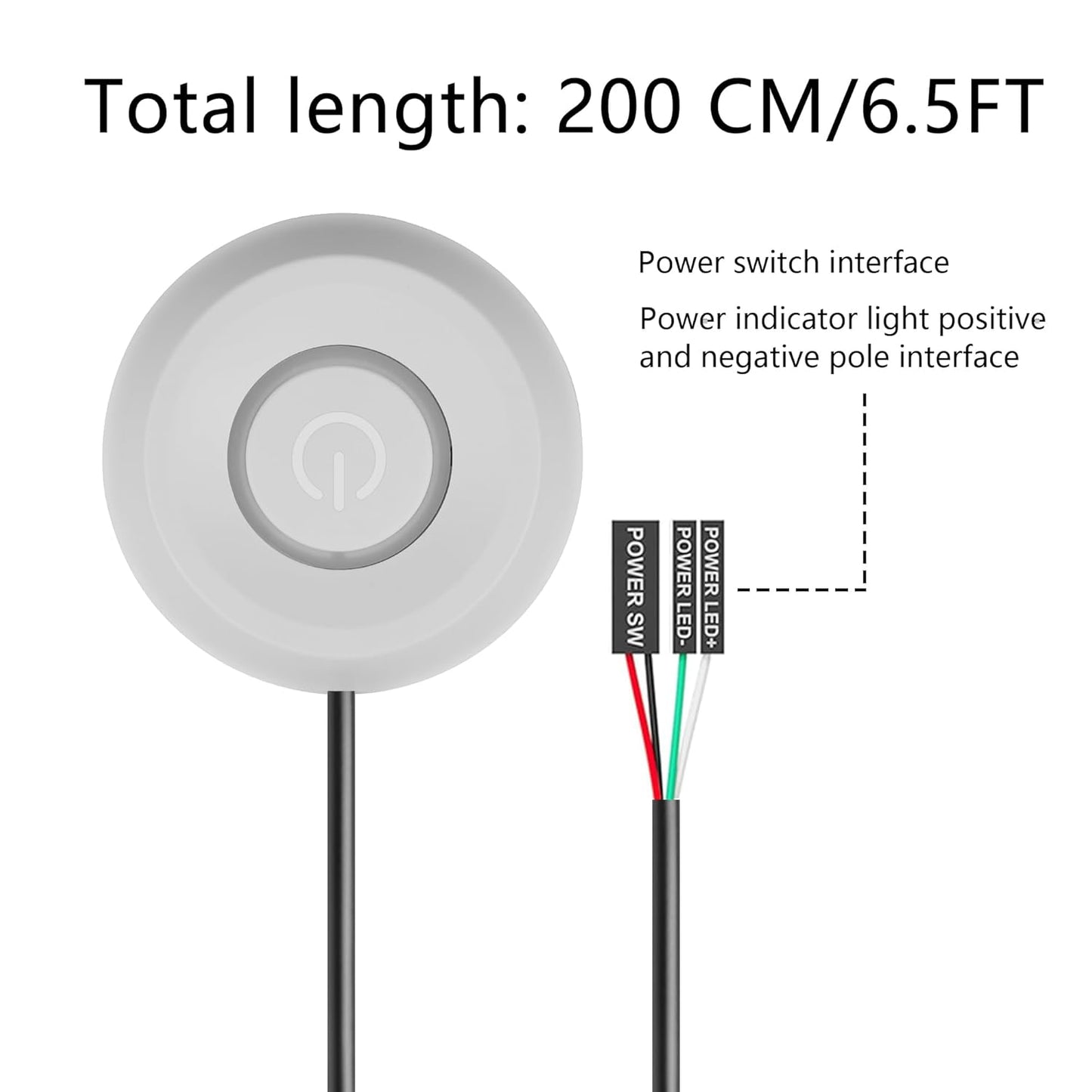 SinLoon PC Power Switch, Desktop Computer, Power Switch, External Remote Start, 6.5 ft PC Motherboard, PC Power Button External, Extension Cable with LED Light (White)