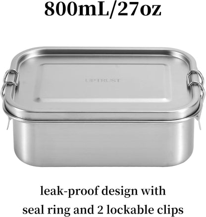 UPTRUST Leak Proof Stainless Steel Bento Lunch Container, (47OZ/1400ML) Metal Bento Lunch Box for Kids or Adults, 3 Compartment Packing Box for Work Lunch