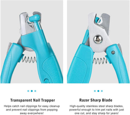 Pet Nail Clipper with LED Light for Dogs & Cats, Rechargeable Nails & Claws Trimmer Grooming, Safe Professional Trimming Tool with Nail Trapper & Free Nail File, Quick-Sensor Razor Sharp Blades