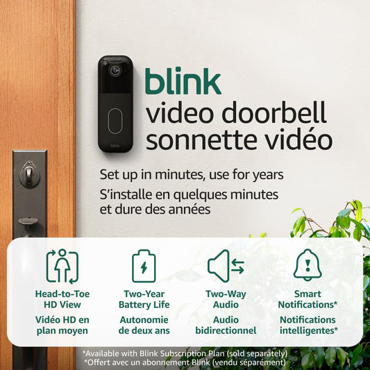 All-new Blink Video Doorbell – Head-to-toe HD view, two-year battery life, and simple setup. Required Sync Module not included – Add-On (Black)