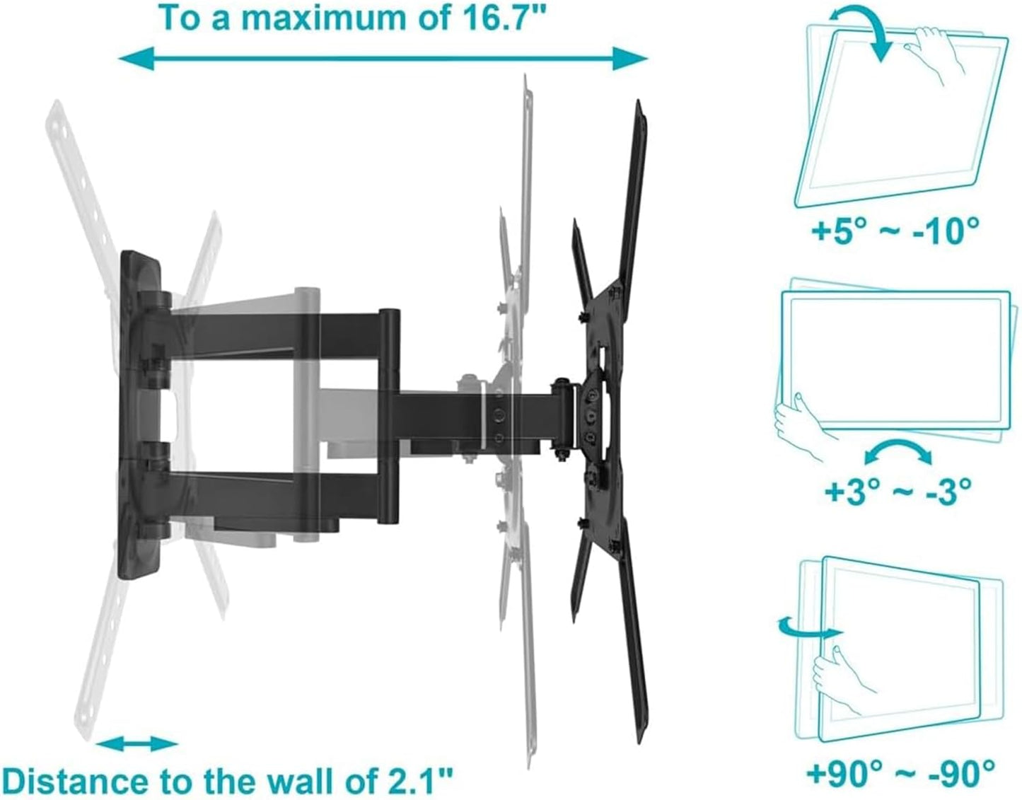 GPlus+ TV Mount for Most 23-65 Inch TVs, Full Motion Premium TV Wall Mount with Perfect Center Design on Single Stud Articulating Mount Max VESA 400x400mm up to 77 LBS/35Kg, LPA81-441