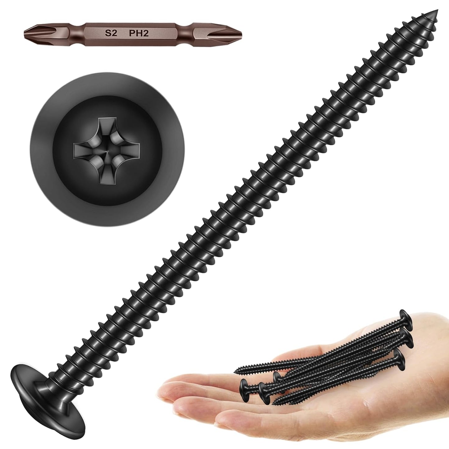 150Pcs #8 × 2" Black Screws for Wood, Phillips Truss Head Wood Screws, Quick Metal Self Tapping, Zinc Plated Steel, Truss Head Screws by Mywish