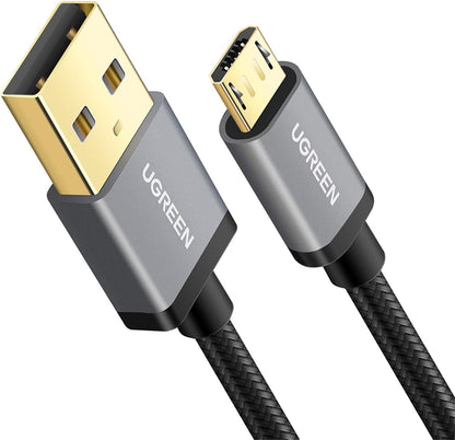 UGREEN USB to Micro 2.0 Cable Nylon Braided Fast Quick Charger Android Charging Cord for Galaxy S7 S6 S5 Edge A10, J3 Prime, Redmi Note 5 Pro, PS4, Xbox One Controller, Black, 3ft