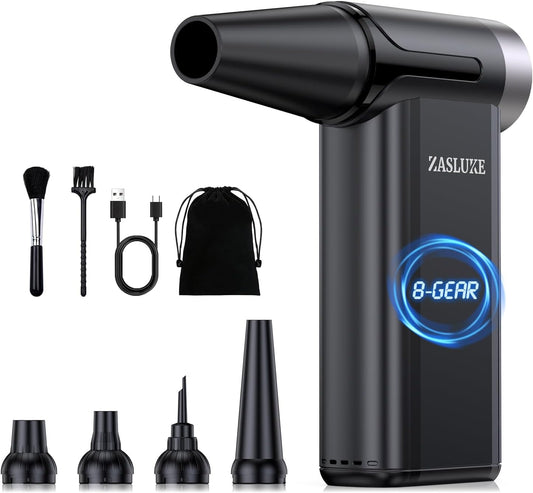 ZasLuke Compressed Air Duster, 300000RPM Cordless Electric Air Blower with Brushless Motor, 8-Gear Adjustable Mini Blower with Fast Charging, Dust Blower for Computer, Keyboard, House, Outdoor and Car