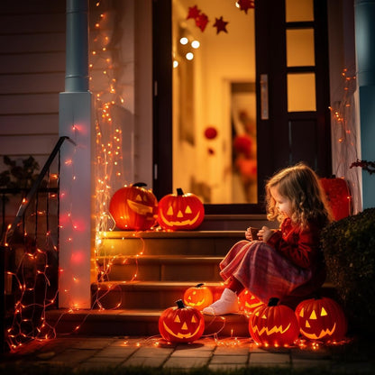 JMEXSUSS 66ft 200 LED Halloween Lights Outdoor, Orange String Lights Clear Wire, 8 Modes Orange Halloween Christmas String Lights Plug in for Tree Indoor Patio Garden Thanksgiving Decorations