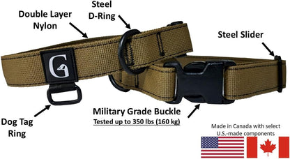GOOSEMAN’S Gear - Dog Collar Medium and Large Breed - Made in Canada - Military Grade Buckle (Collier Pour Chien) (Ranger Green, X-Large)