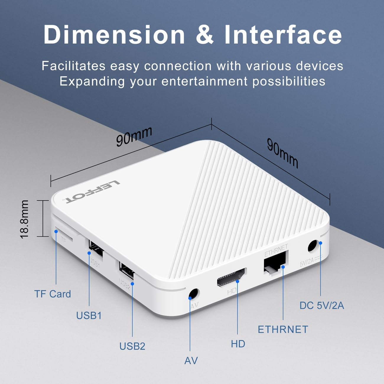LEFFOT Android 14.0 TV Box 2025, H313 4K Ultra HD Streaming Device for TV, 2GB RAM + 16GB ROM, Smart TV Box with HDR10, Voice Control, 2.4G & 5G WiFi 6, 100M Ethernet, H313 Quad Core ARM Cortex A53
