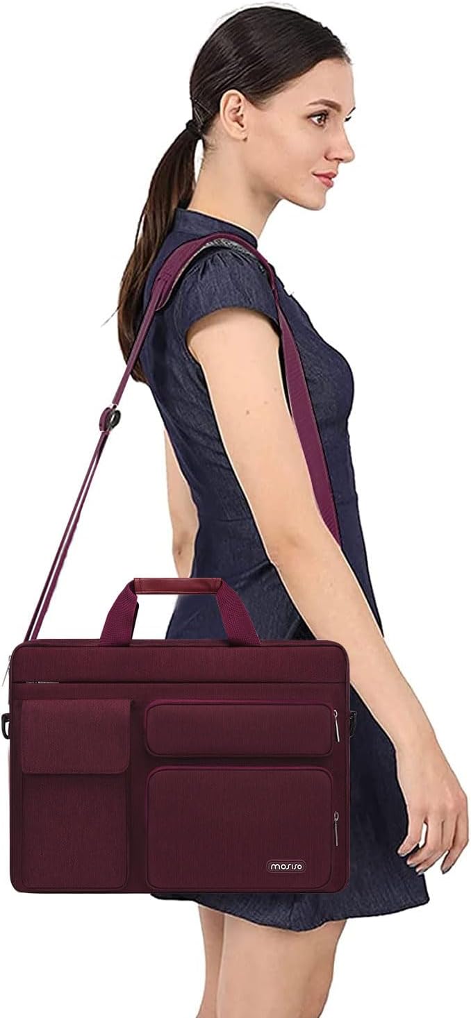 MOSISO Laptop Bag 16 inch, 15-15.6 inch Computer Shoulder Bag Compatible with MacBook Air 15 M4 M3 M2/Pro 16 M4 M3 M2 M1, Notebook &2 Raised&1 Flapover&1 Horizontal Pocket&Handle&Belt, Pink - PuriLite