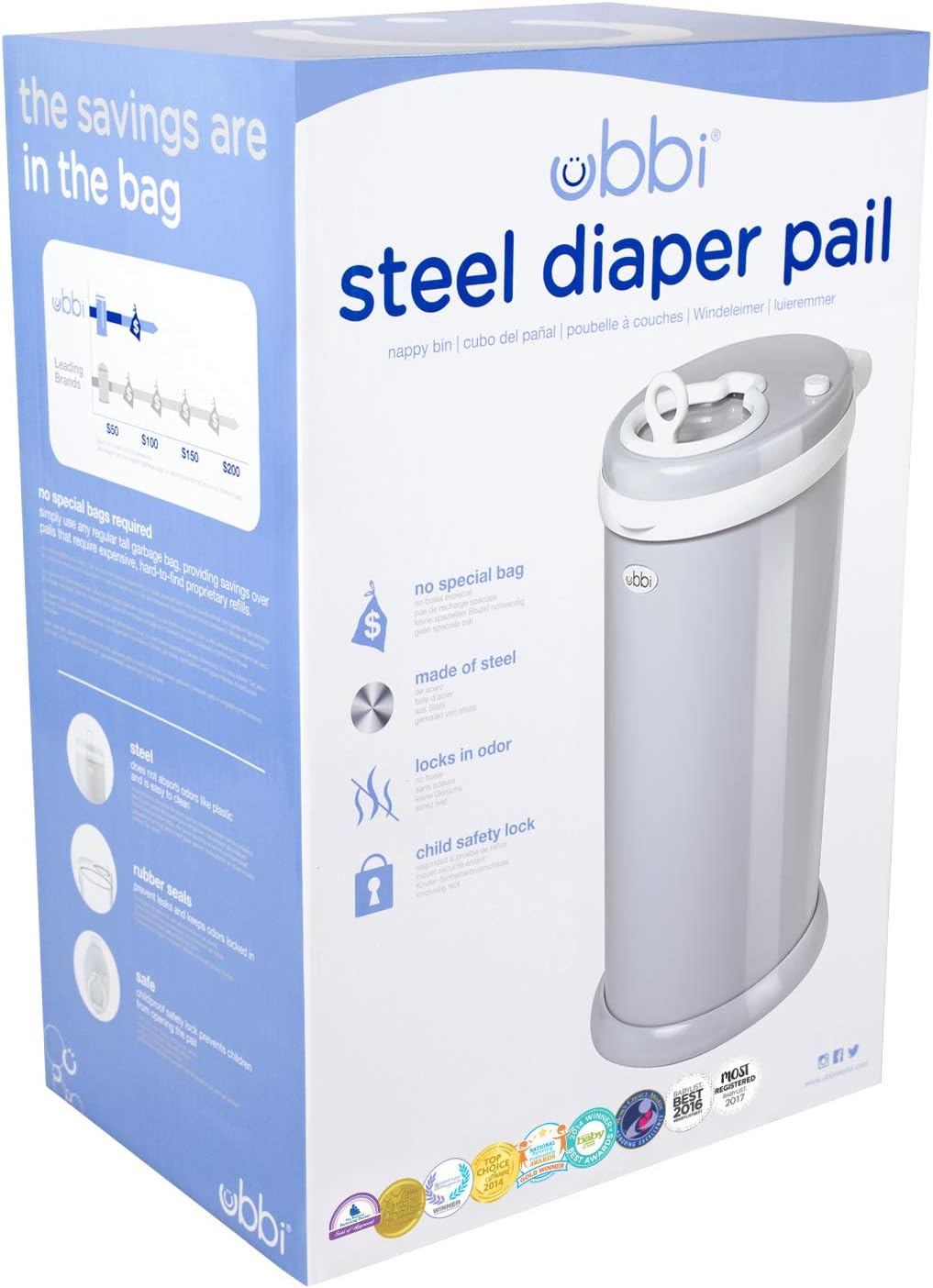 Ubbi Steel Diaper Pail, White