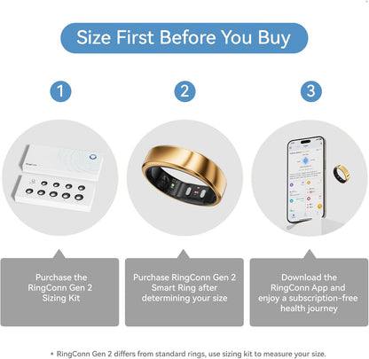 RingConn Gen 2 Smart Ring, No App Subscription, Size First with Sizing Kit, 12-Day Battery Life, Stress/Women's Health Tracker, Compatible with Android & iOS (Black, Size 8)