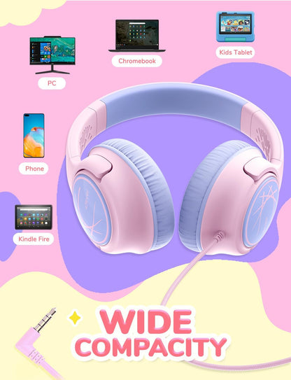 iClever Kids Headphones with Cord, 85dBA Safe Volume Wired Headphones for Kids, Stereo Sound Foldable Adjustable, 3.5mm Jack, Over Ear for School/Boys/Girls/iPad/Tablet/Travel, Blue