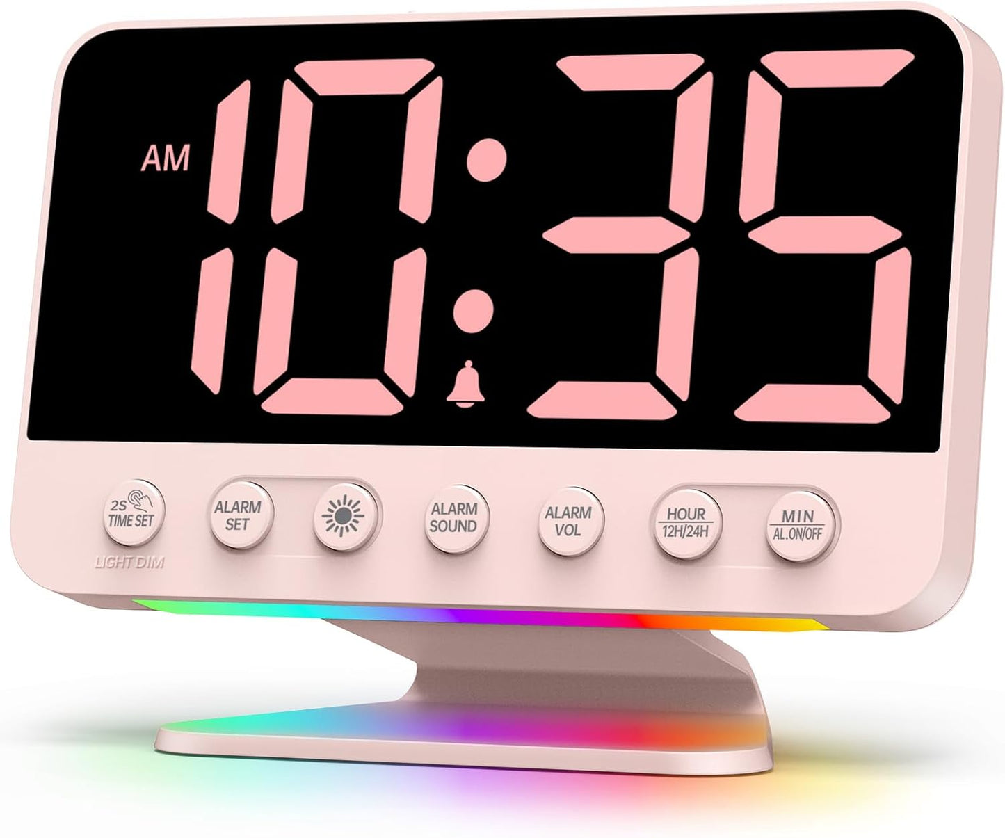 Odokee Digital Alarm Clocks for Bedrooms: Large Bold Number 5 Brightness Dimmer - Easy to Read Across The Room - 5 Alarm Sound 8 Night Light - Silver