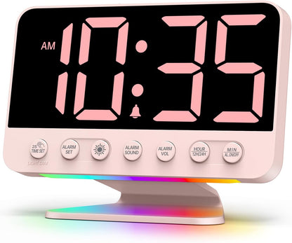 Odokee Digital Alarm Clocks for Bedrooms: Large Bold Number 5 Brightness Dimmer - Easy to Read Across The Room - 5 Alarm Sound 8 Night Light - Silver
