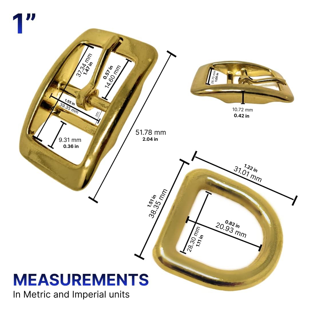Regal Dog Products 1" Inch Double Bar Buckle and Matching D-Ring in Nickel Plated Hardware (6-pack)