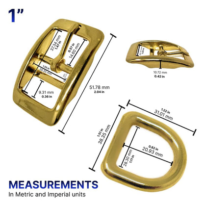 Regal Dog Products 1" Inch Double Bar Buckle and Matching D-Ring in Nickel Plated Hardware (6-pack)
