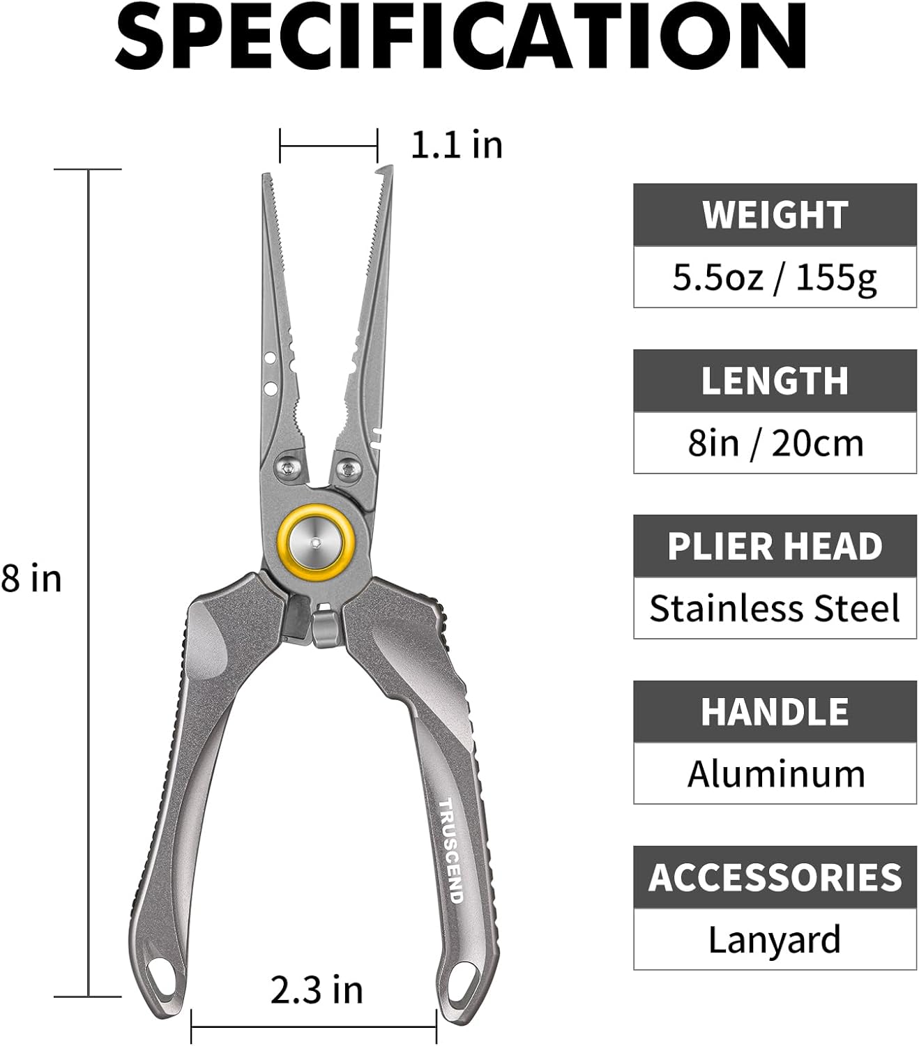 TRUSCEND Lockable Handy Fishing Pliers with Innovative Ergonomic Handle, Saltwater Corrosion Resistant Teflon Coated Fishing Tool, Multi-Function Fishing Gear with Mo-V Cutter, Amazing Fishing Gift