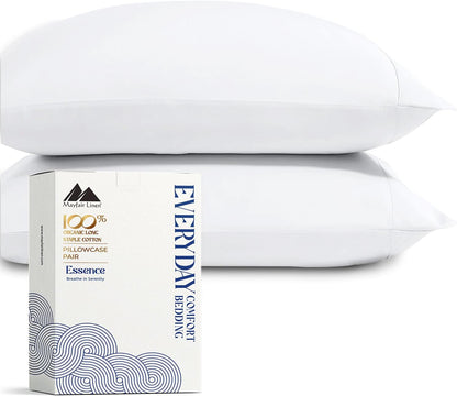 Mayfair Linen 100% Organic Cotton Percale Sheets Full Size - White Cotton Percale Sheets Full, 4 Piece Full Percale Sheet Sets, Soft & Crisp, Cooling Sheets, 16" Deep Pocket Hotel Sheets Full Size