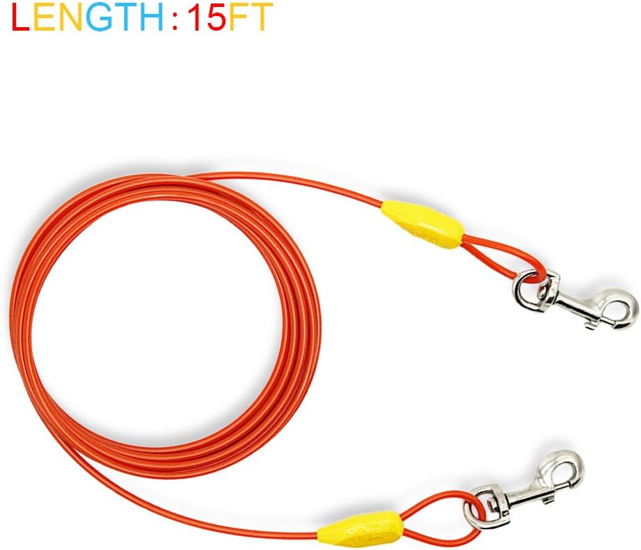 Petest 25ft Reflective Tie-Out Cable for Small Dogs Up to 35 Pounds