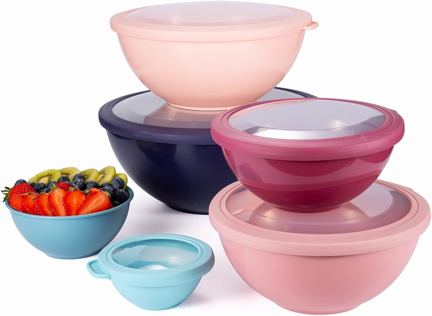 COOK WITH COLOR Mixing Bowls with TPR Lids - 12 Piece Plastic Nesting Bowls Set Includes 6 Prep Bowls and 6 Lids, Microwave Safe Mixing Bowl Set (Mint)