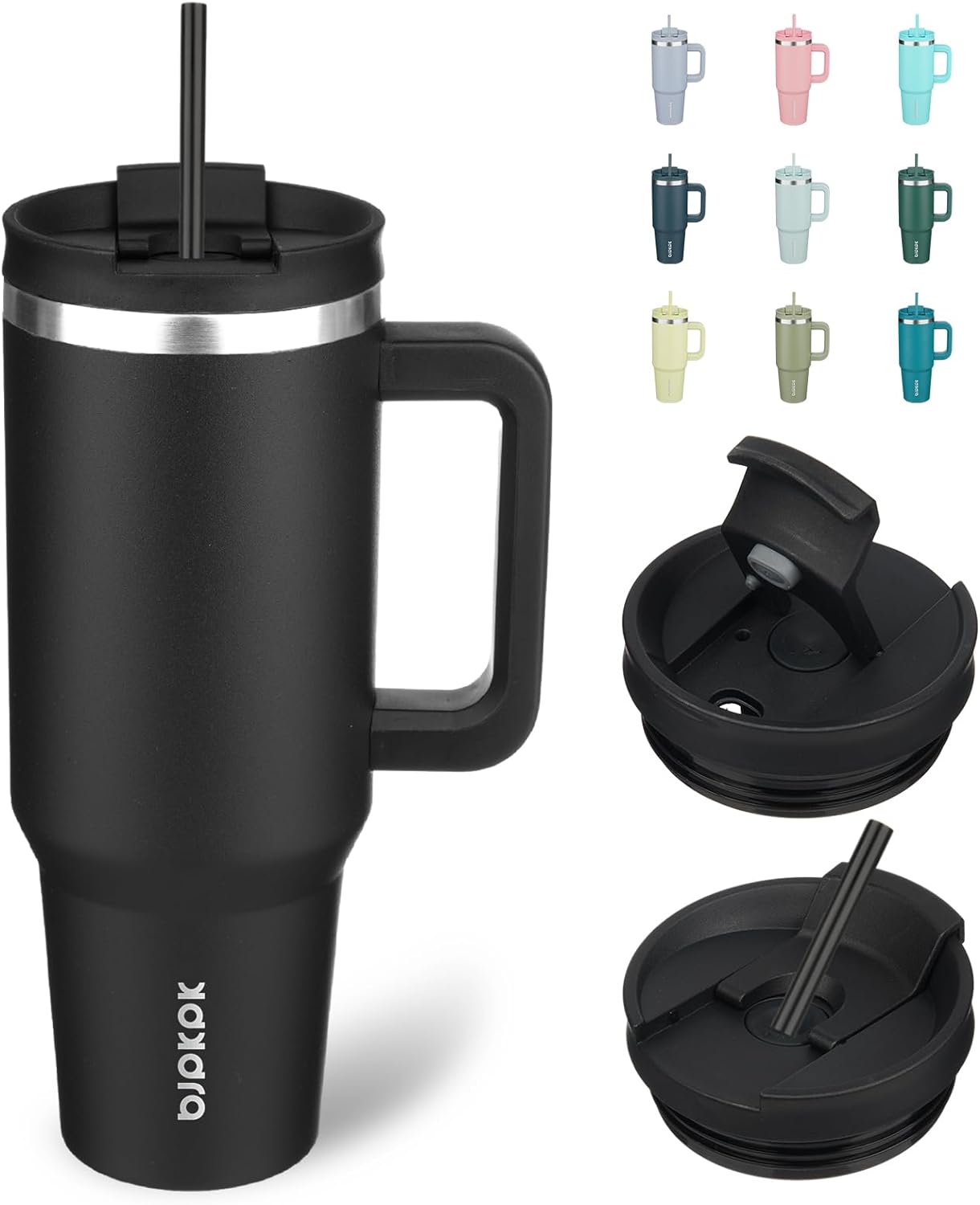 BJPKPK Tumbler with Handle and Straw 30oz Insulated Tumbler Cups with Lid Stainless Steel Travel Coffee Mug,Indigo Black