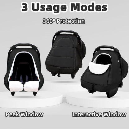 SWESEN Winter Car Seat Covers for Babies, Cozy & Warm Cover, Infant Car Seat Canopy Water Resistant, Universal Cold Weather Shield, Black