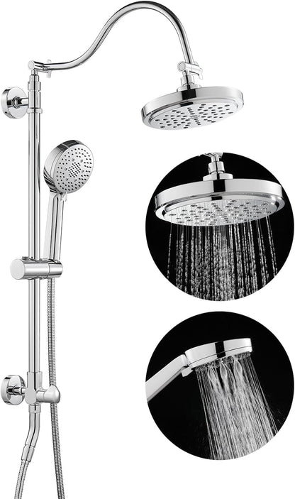 ROVOGO Retrofit Shower System with 7" RainShower, 5-Setting Handheld, 22" Slide Bar with 3-Way Rotary Diverter, Exposed Pipe Shower Column Kit 304 Stainless Steel, Chrome (NOT Include Mixer Valve)