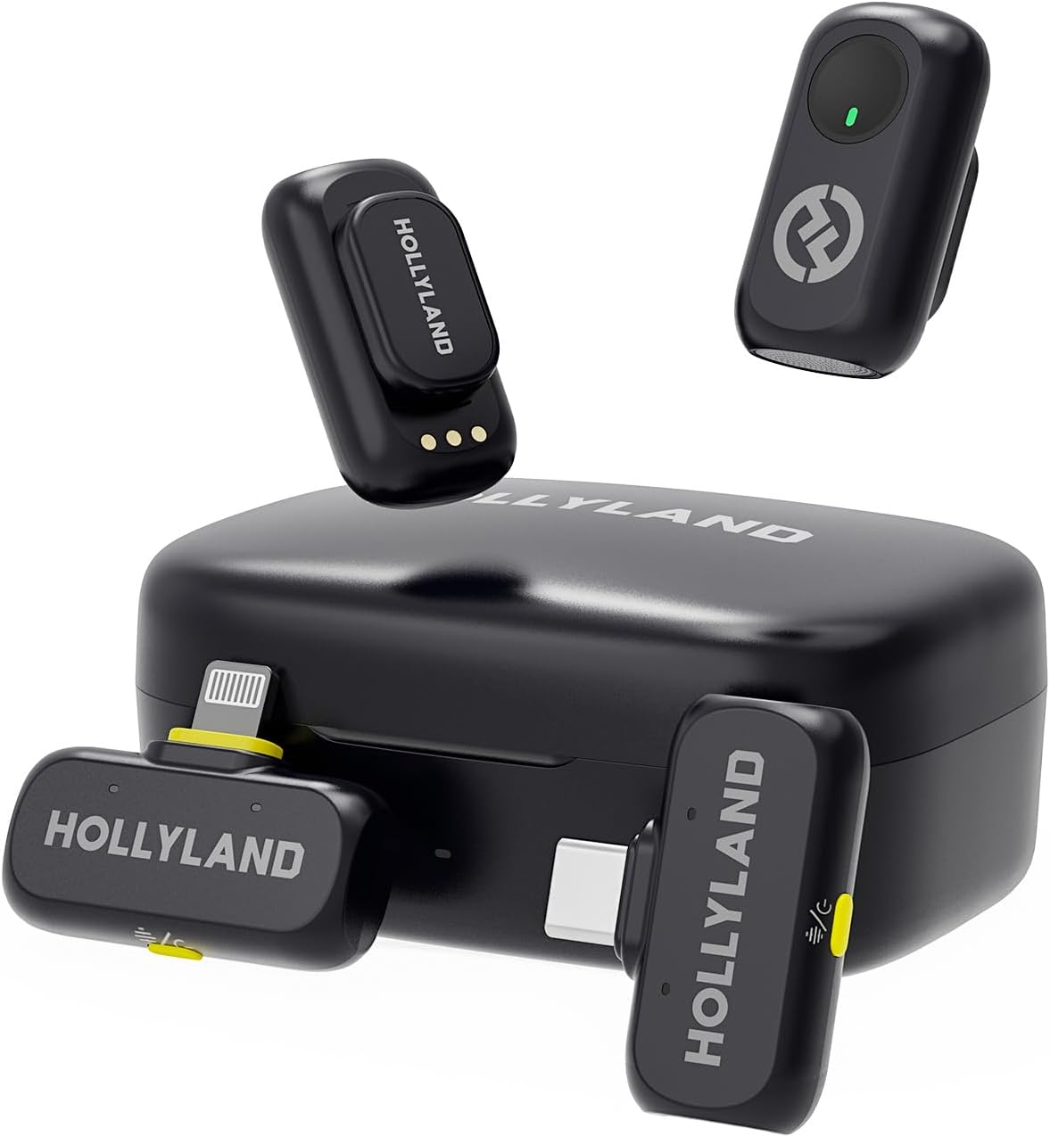 Hollyland Lark A1 Duo - Wireless Microphone USB C for iPhone 16/15 & Android (2TX + USB-C RX + Charging Case), Magnetic Mic for YouTube, TikTok, Podcast, Interviews (Black)