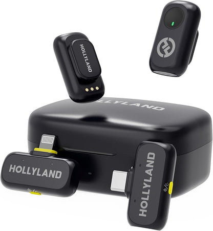 Hollyland Lark A1 Duo - Wireless Microphone USB C for iPhone 16/15 & Android (2TX + USB-C RX + Charging Case), Magnetic Mic for YouTube, TikTok, Podcast, Interviews (Black)