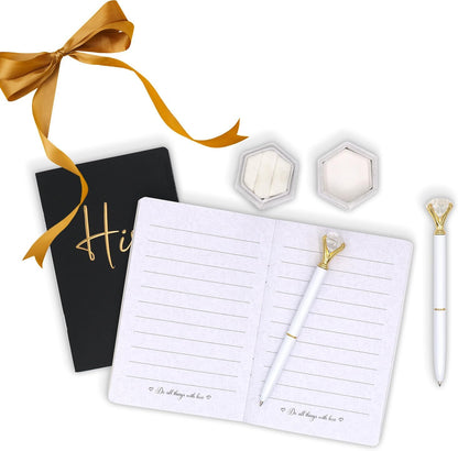 Vekola Vow Books for Wedding His and Hers Elegant Gold Foil Set of 2 Wedding Notebook with 28 Pages (Navy Blue+White)