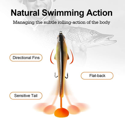 TRUSCEND Easy Catch Pre-Rigged Soft Lures, Unique Vibrating Swim Action and Trembly Sinking Move for More Bites, Amazing Soft Swimbait for Family Fishing, Fishing Lures for Bass Trout Crappie Walleye