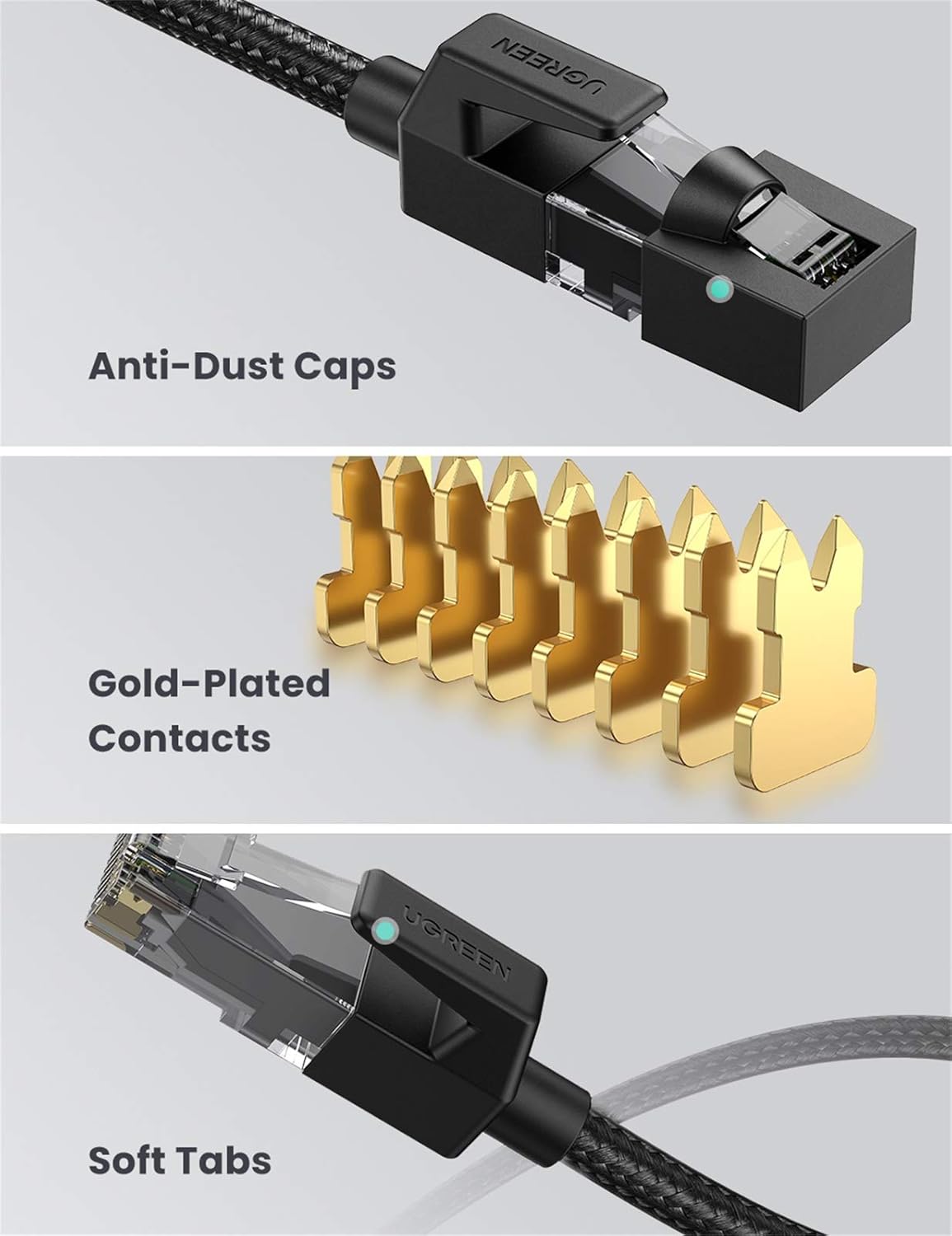 UGREEN Cat 6 Ethernet Cable Braided Cat6 Gigabit High Speed 1000Mbps Internet Cable RJ45 Shielded Network LAN Cord Compatible for PC PS5 PS4 PS3 Xbox Smart TV Router 15FT