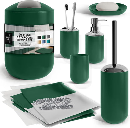 Clara Clark Bathroom Set - Gray Bathroom Accessories Set, Bathroom Sets with Shower Curtain and Rugs, 23PC Shower Curtain Set with Liner, Soap Dispenser, Soap Dish, Toilet Brush Holder, and Trash Can