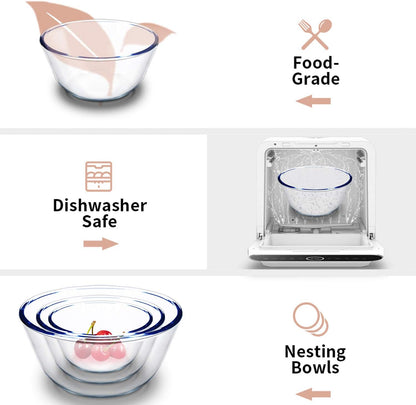 Luvan High Borosilicate Glass Mixing Salad Bowls with Lids Set of 3 (4.5QT,2.7QT,1.1QT),Large Kitchen Nesting Bowls, Great for Food Storage, Cooking, Baking, Prepping,Dishwasher and Microwave Safe