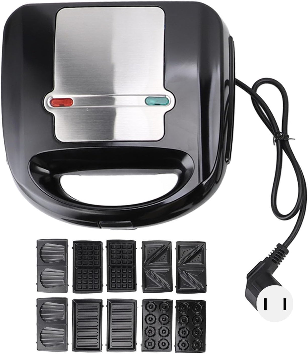 6 in 1 Mini Donut Maker, Double Sided Heating Waffle Maker Sandwich Maker Grill Maker Madeleines Maker Nut Cake Maker Non Stick Small Breakfast Machine with 10 Removable Plates
