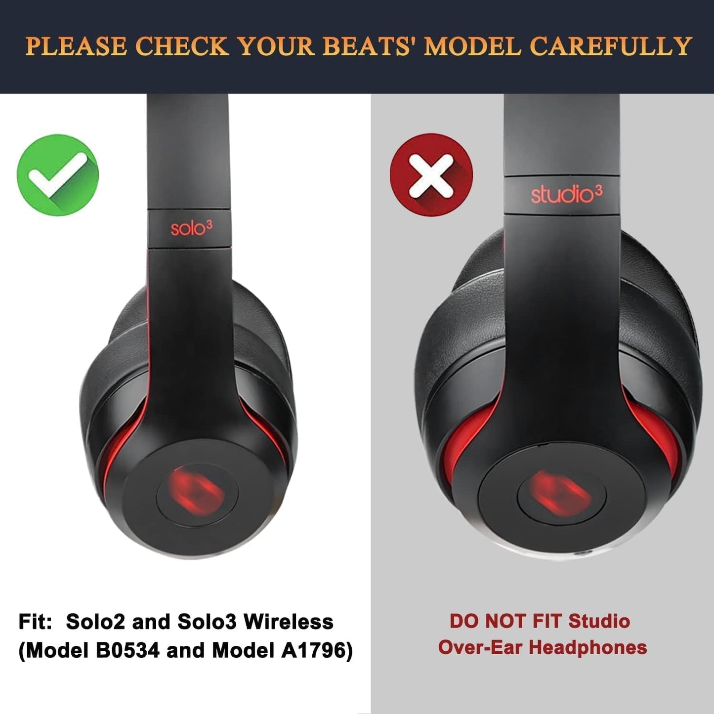 SoloWIT® Ear Pads Cushions Replacement, Earpads for Beats Solo 2 & Solo 3 Wireless On-Ear Headphones with Soft Protein Leather, Stronger Adhesive, Noise Isolation Memory Foam - Black