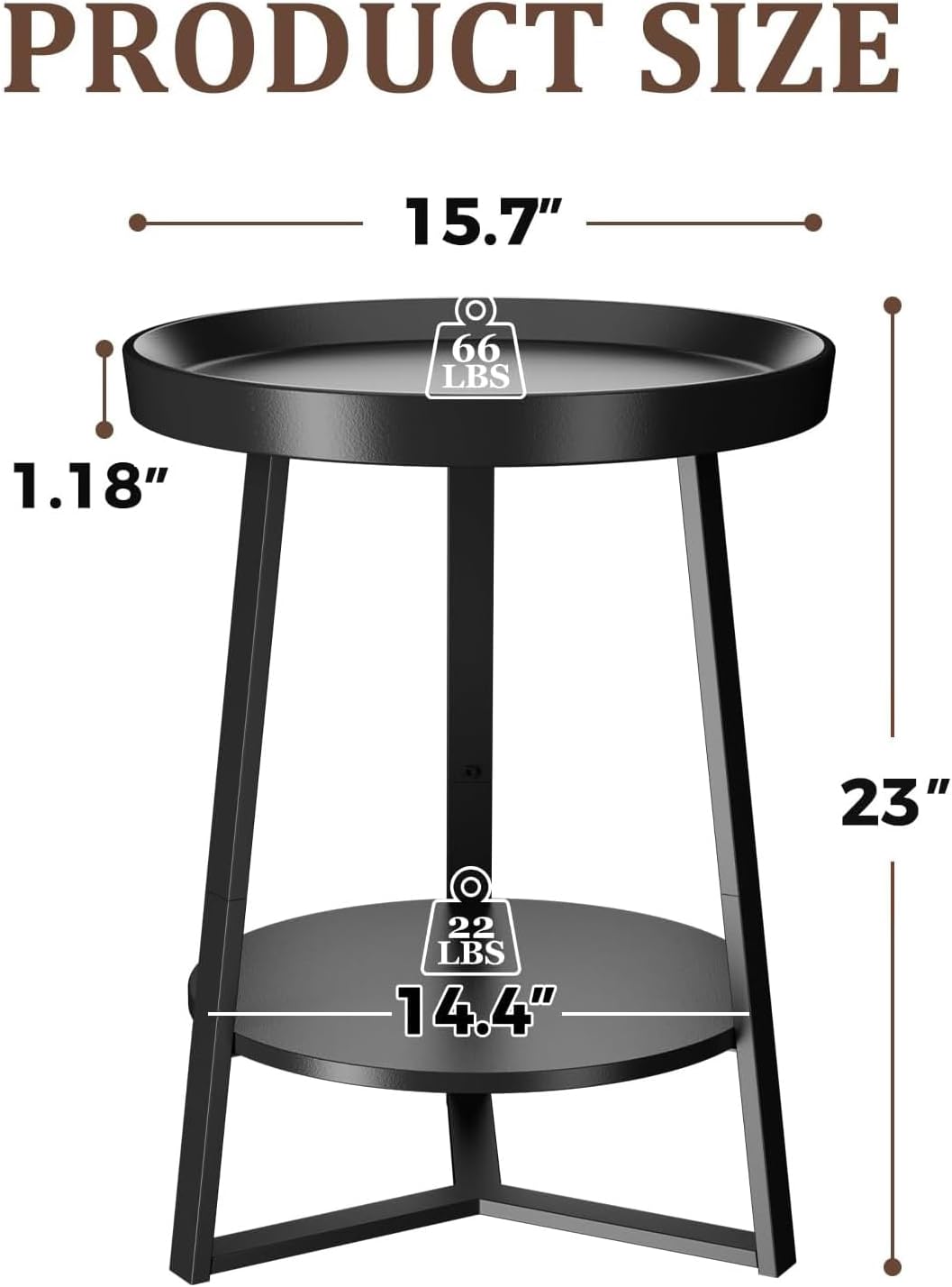 Gadroad Round End Table, Black 15.7 * 15.7 * 23inches