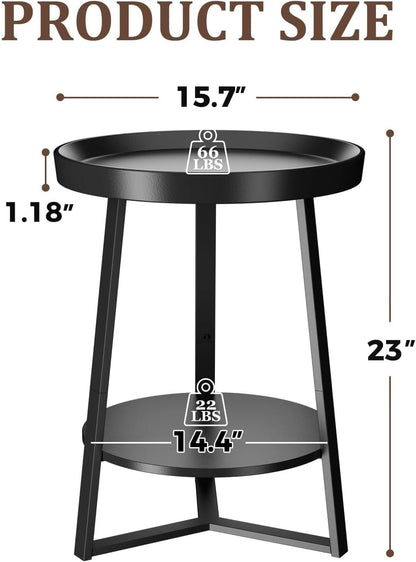 Gadroad Round End Table, Black 15.7 * 15.7 * 23inches
