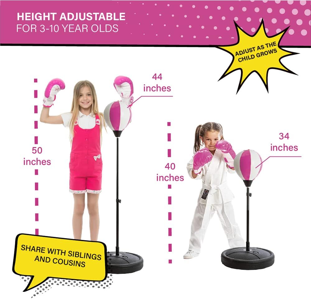 Whoobli Punching Bag for Kids Incl Boxing Gloves | 3-10 Years Old Adjustable Kids Punching Bag with Stand | Boxing Bag Set Toy for Boys & Girls New 2024
