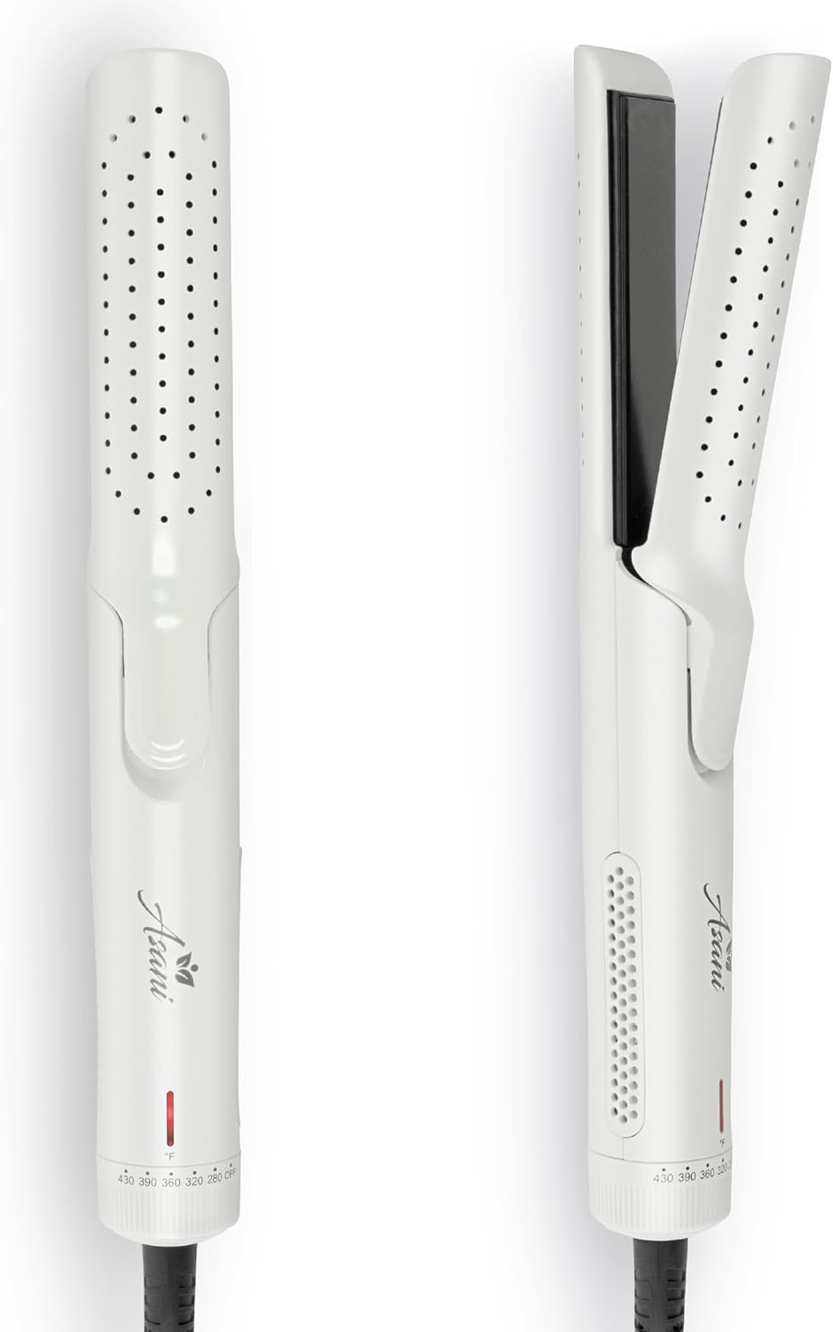 360° Airflow Styler - 2-in-1 Professional Curling Wand & Hair Straightener - Flat Iron Curler with Cooling Fan, Air Vents - Crimper Styling Tool for Volume & All-Day Curls - All Hair Types (White)