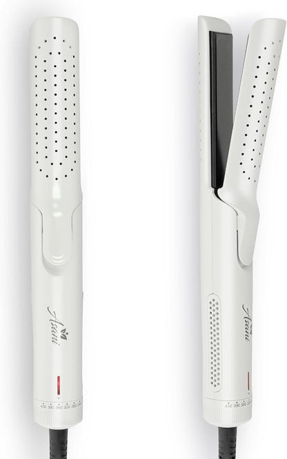 360° Airflow Styler - 2-in-1 Professional Curling Wand & Hair Straightener - Flat Iron Curler with Cooling Fan, Air Vents - Crimper Styling Tool for Volume & All-Day Curls - All Hair Types (White)